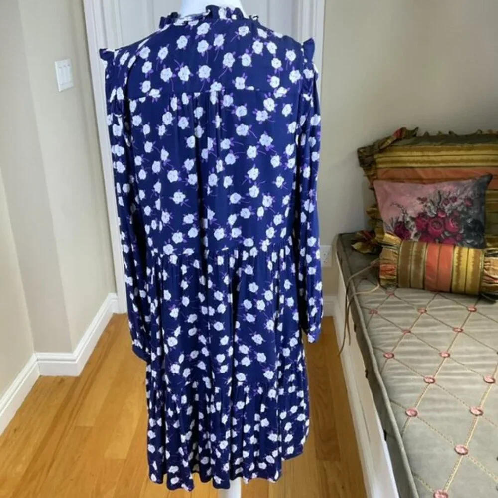 J. Crew Dress Floral Tie Front Blue Purple 2020 (M) - Picture 5 of 11